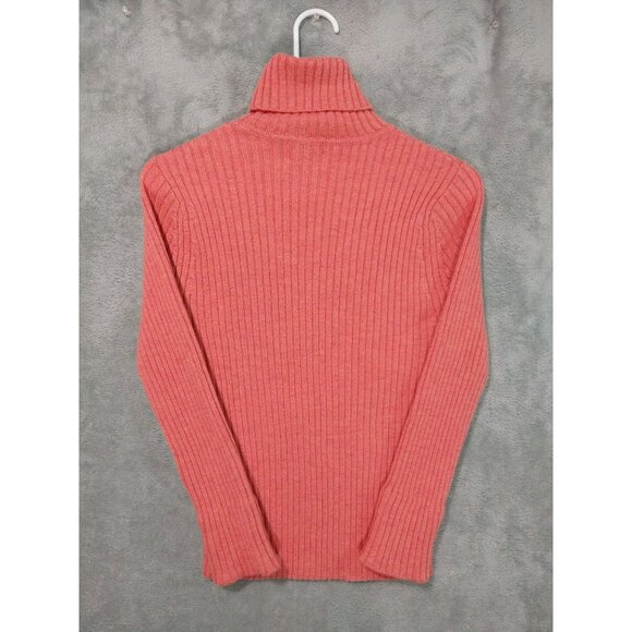 LL Bean Sweater Womens XS Salmon Merino Pure New Wool Ribbed Turtleneck Knit - Picture 2 of 7
